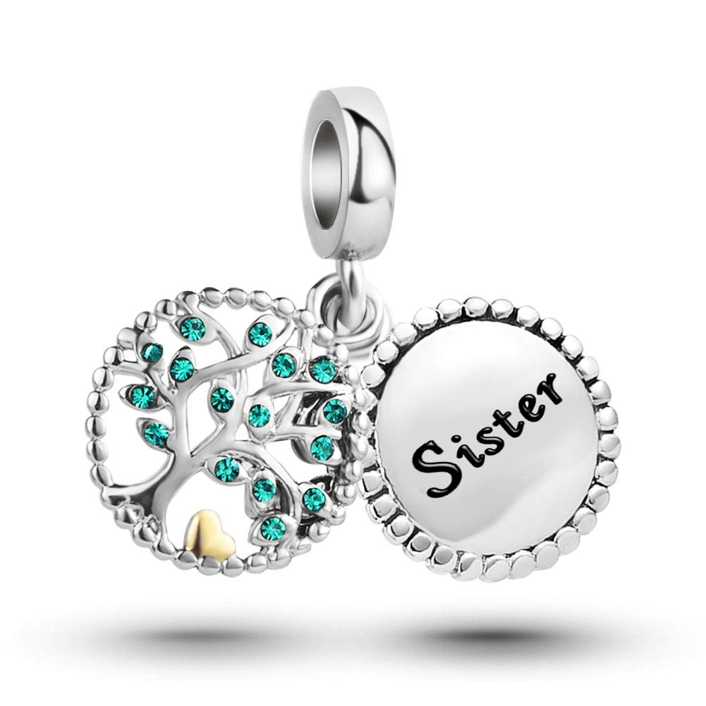 SBI Jewelry Sister Family Tree of Life Birthday Charm fits Pandora Bracelets Necklace Pendant Dangle Bead Jewellery Charms for Women Birthday