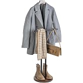 MyGift Garment Valet Stand, Rustic Wood Coat Rack with Bag Holder | Keeps outfits, handbags, and daily accessories neatly organized with dedicated hanging space and a stable round base