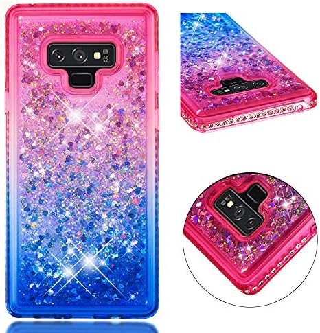 MGVV Galaxy Note 9 Protective Case, Transparent Clear TPU Plastic Shell 3D Bling Sparkle Glitter Quicksand Cute Star Flowing Liquid Cover Samsung Galaxy Note 9 Pink Blue