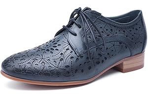 Mona flying Women's Leather Perforated Lace-up Oxfords Brogue Derby Shoes for Ladies