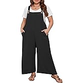 AusLook Plus Size Women's Adjustable Straps Jumpsuits Casual Loose Wide Leg Overalls with Pockets