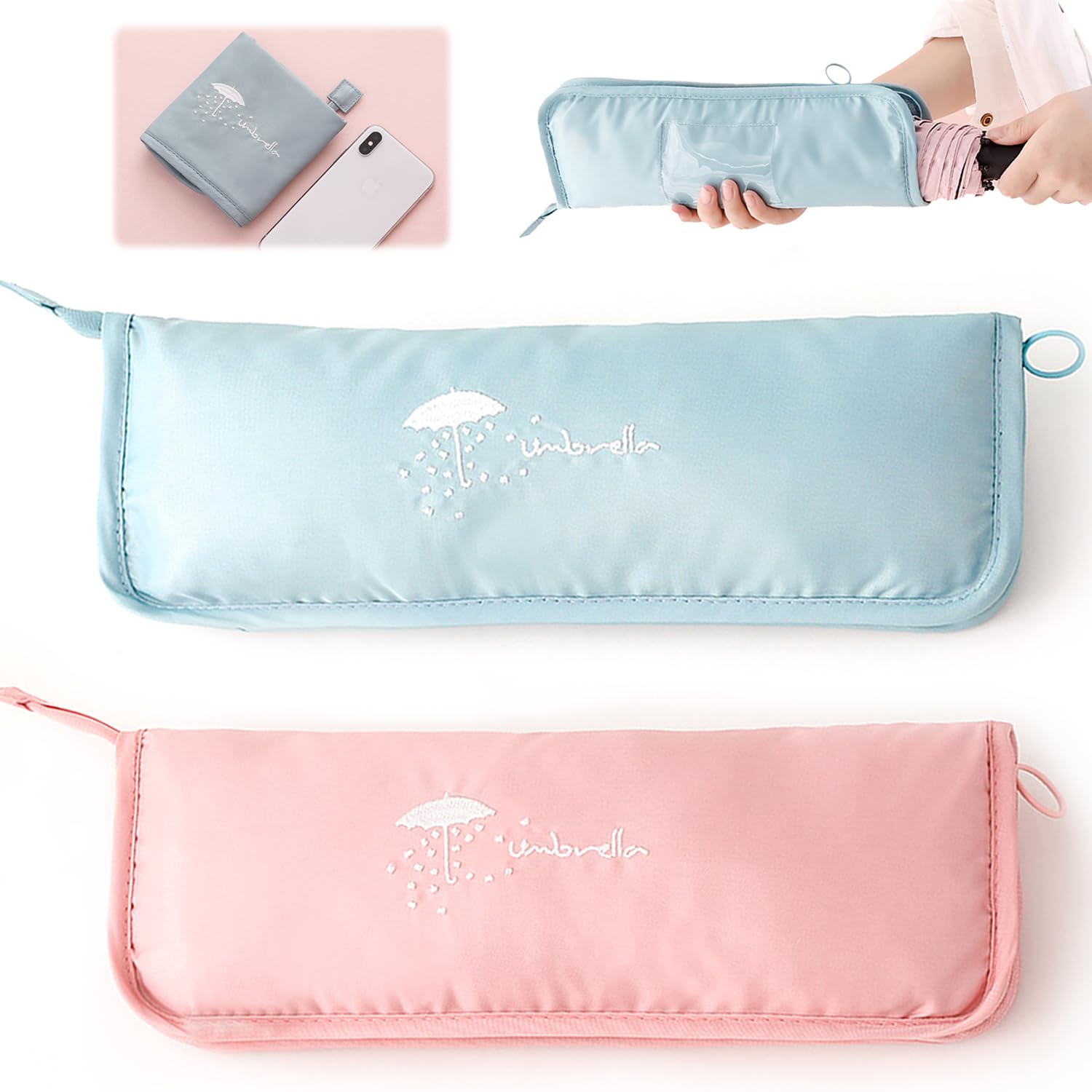傘カバー 折りたたみ傘 ケース 2個入り 吸水傘ケース 折りたたみ傘 カバー 持ち運びが簡単 軽量 超吸収性 多用途 (ピンク＋スカイブルー) の商品画像