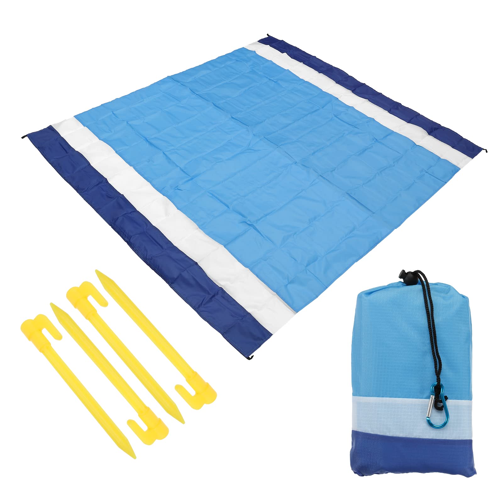 PATIKIL 83" x 79" Beach Blanket, Waterproof Picnic Mat with Carry Bag for Travel, Hiking, Camping, Outdoor Activities, Blue + White + Sky Blue