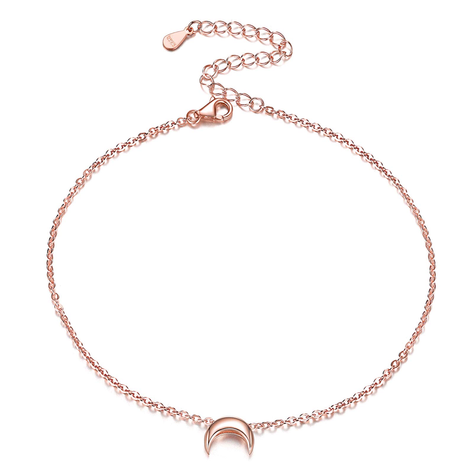 ChicSilver Rose Gold Moon Charm Ankle Anklet for Women Foot Bracelet Adjustable Minimalist Jewelry