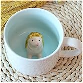 Hotmiss Hedgehog Pattern Ceramic Cup with Hidden 3D Animal Inside, 12 OZ | Cute Cartoon Handmade | Coffee Milk Tea Lovers
