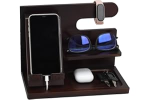 XHKDSYMC Wood Phone Docking Station,Bedside Table Organizer,Nightstand Organizer,Charging Station Organizer,Birthday Gifts for Men (Brown)