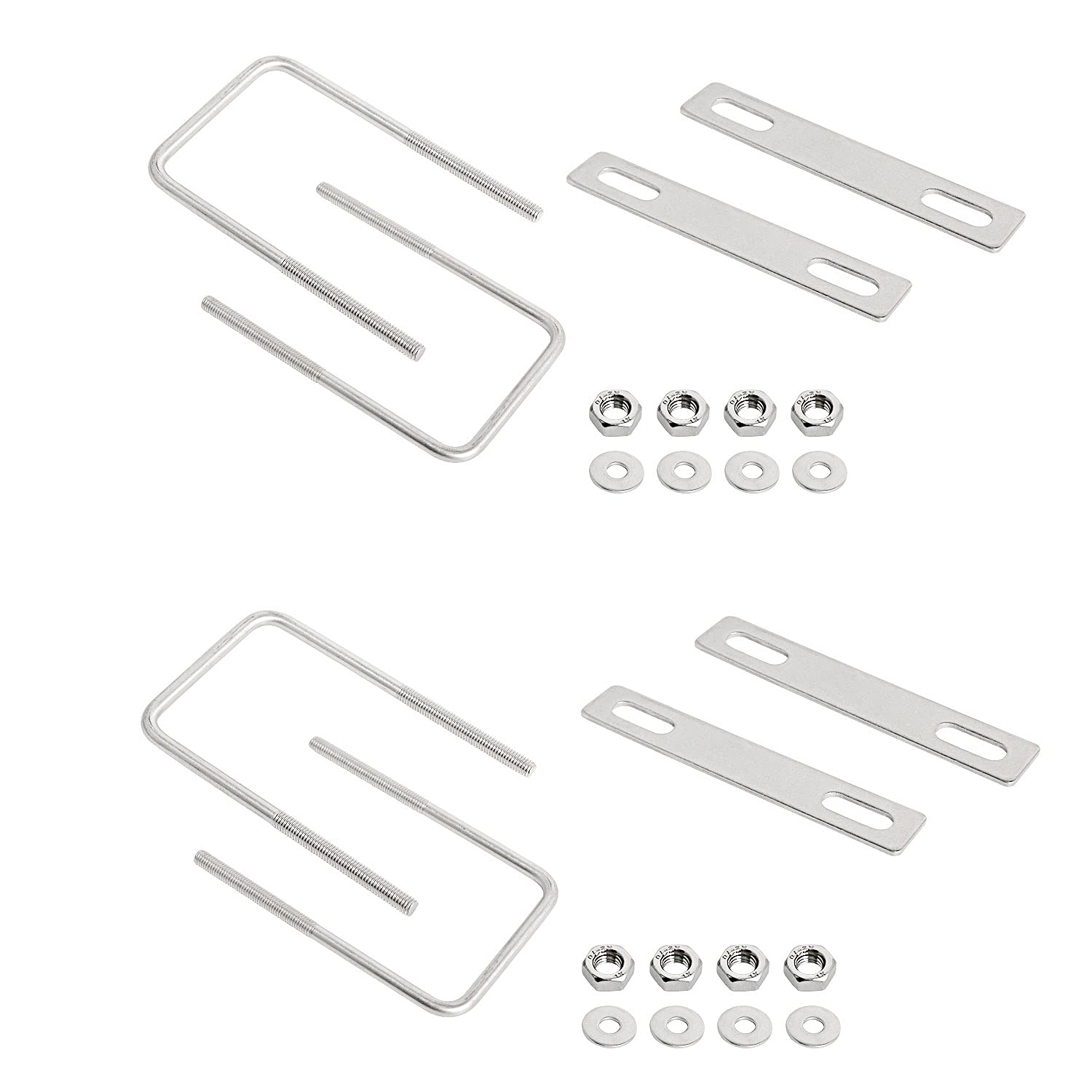 Aoje-Link Square U Bolt 2.36"(60mm) Inner Width M6 Thread 304 Stainless Steel Silver with Plates Nuts Flat Washers, 4Pcs