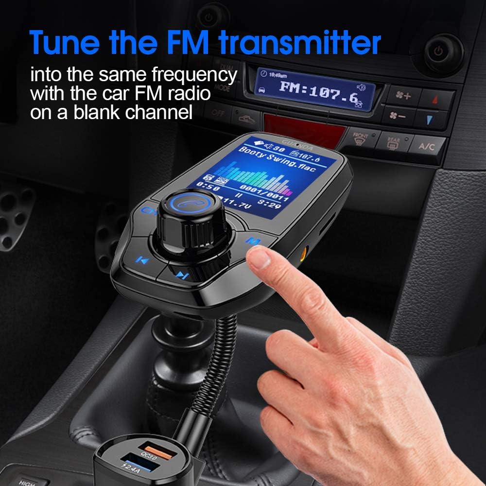 Guanda Bluetooth FM Transmitter for Car, Bluetooth Car Adapter, 4-in-1 Car MP3 Player with 1.8 Inch Color Display, AUX Input/Output, 3 Port USB, S Handsfree Call, SD/TF Card, USB Disk,QC3.0,5 EQ Modes: Electronics