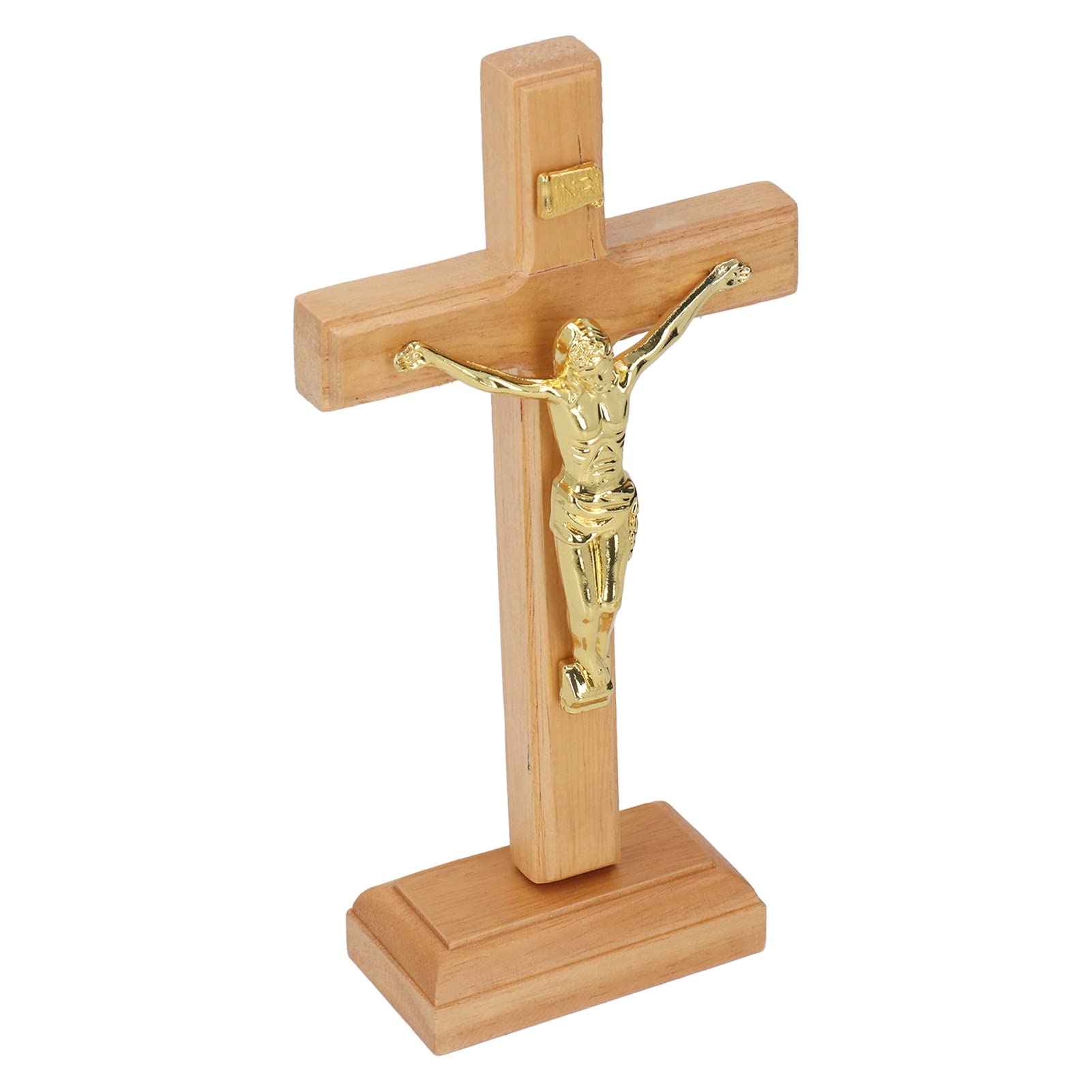 Fockety Wall Cross Crucifix, Jesus Nailed On The Cross Wooden Standing Tabletop Holy Catholic Crosses with Stable Base, Hanging Crosses Wall Decor for Ceremony, Religious Gifts, Fireplace Ornaments