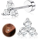 LOYALLOOK 925 Sterling Silver Flat Back Stud Earrings for Women Hypoallergenic | 14K Gold Plated Cartilage Earrings for Sensitive Ears | Small CZ Helix Conch Tragus Piercing Jewelry 20G