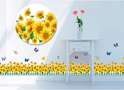 Amazon ひまわりの花畑 はがせるウォールステッカー 花 蝶ステッカー Wall Sticker ウォールペーパー 壁紙蝶 ウォールシール 35 50cm ウォールステッカー オンライン通販