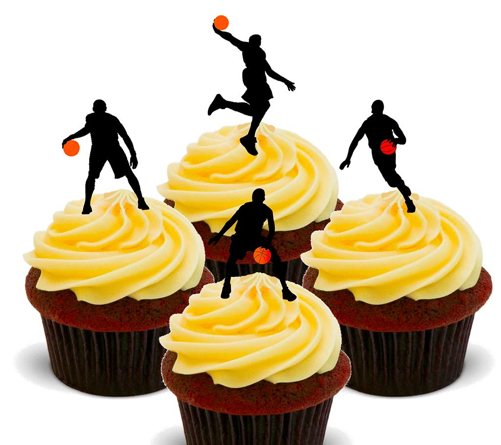 Made4You Basketball Silhouettes - Edible Cupcake Toppers - Stand-up Wafer Cake Decorations (Pack of 12)