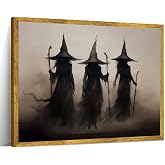 Three Witches Framed Halloween Wall Art Print Vintage Creepy Witchy Poster Spooky Gothic Mystical Witch Picture Dark Academia Occult Canvas Painting Decor for Bedroom Dorm Party Room 8x12inch