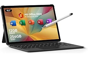 EYY 10.1" 2 in 1 Tablet/Laptop Computer, 12GB RAM+256GB SSD, Win 11 Touchscreen Laptops with Stylus and Keyboard, Intel M3-8100Y Processor(up to 3.40GHz), WiFi 5, BT 5, HDMI, Dual Camera, Gray
