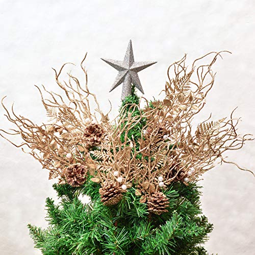 Valery Madelyn 6 Packs Rose Gold Glitter Christmas Picks with Artificial Pine Cone and Leaves for Christmas Flower Arrangements Wreaths and Holiday Decorations