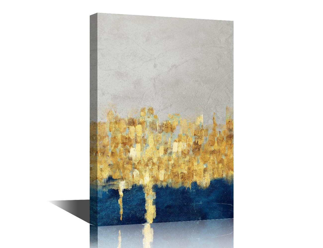 Abstract Canvas Wall Art Golden Blue Turquoise Abstract Painting Gray Backgrounds Modern Artwork Decor for Living Room Bedroom Kitchen Framed Paintings to Hang on Walls 16x24in — image 1