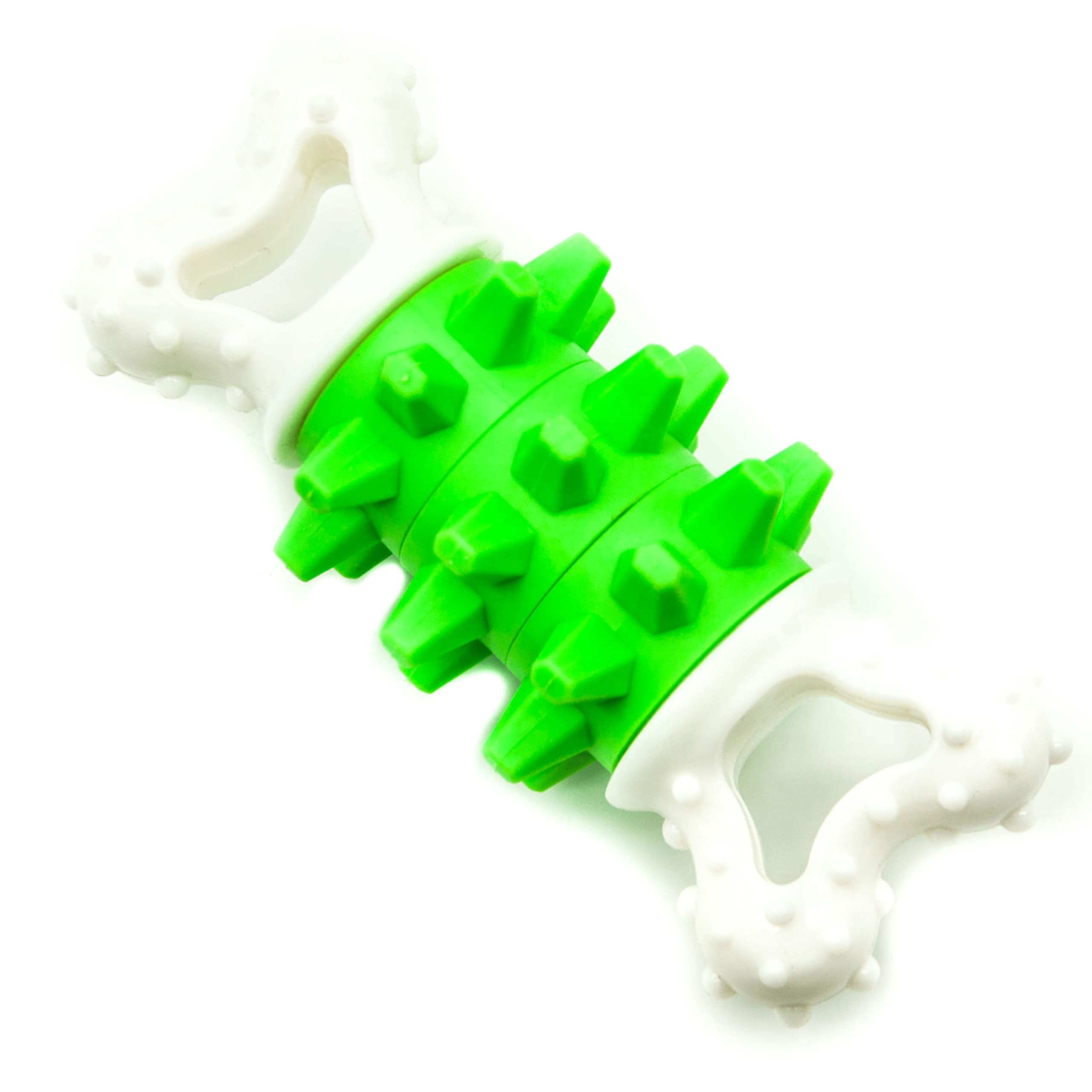 Petopedia Dog Chew Toys Nylon Rotating SPIKE Rubber GIGGLE Stimulation DENTAL Dog Teething Toy DUMBBELL BONE shape Activity Interactive Dog Toys for Boredom Dog Bones (Green, BONE)
