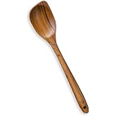 Teak Wooden Spoon for Cooking, Right Hand Corner Spoon, Nonstick Cookware | Spoon and spatula in one: scrape fond, stir, and
