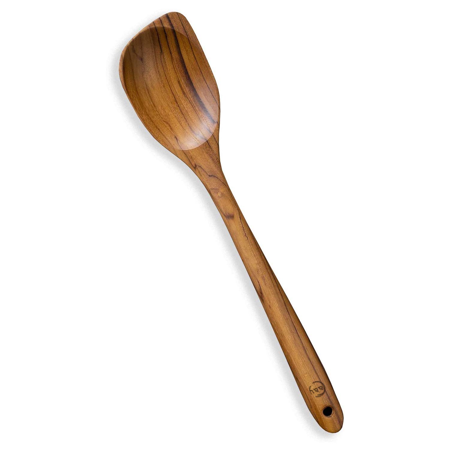 FAAY 13.5" Corner Spoon, Right Hand Scraper, Wooden Spoons for Cooking Handcraft from High Moist Resistance Golden Teak Wood | Durable, Healthy, Ergonomic Handle