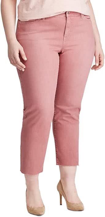 LAUREN RALPH LAUREN Womens Plus Denim Mid-Rise Straight Leg Jeans Beige 16W at Amazon Women's 