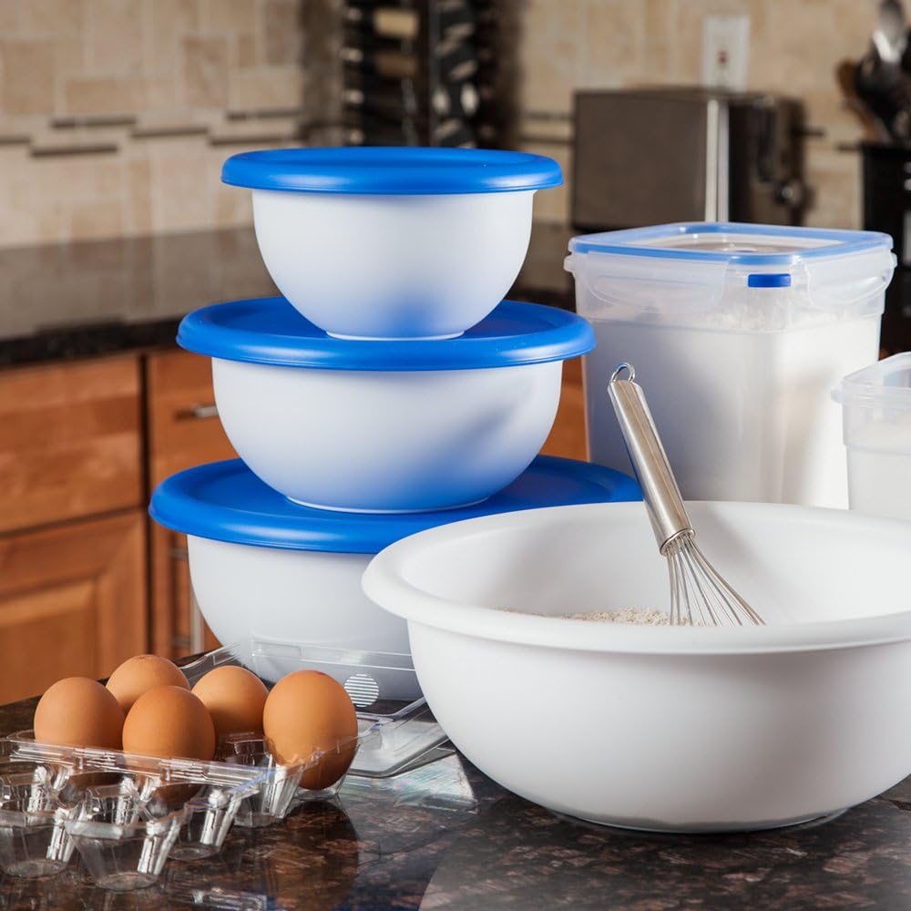 Sterilite 8 Piece Covered Set Bowl, Multisize, White & Blue: Kitchen & Dining