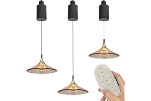 SKIVTGLAMP Adjustable Height Track Pendnat Light H-Type Retractable Lift Track Pendnat Light by Remote Control with Stepless Dimming Indoor Island Light Adjustable Cover Lamp,Amber - 3 Lights