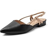 Arromic Slingback Flats for Women Pointed Toe Women's Flats Square Topline Slip On for Fashion Dressy Date Comfort Office Work Nude/Black