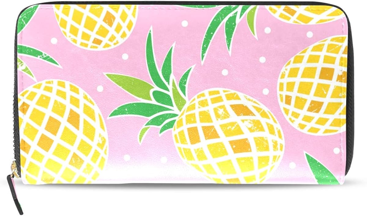 Women Wallet Purse Clutch Bag Zipper Dots Cute Pineapples Pattern Leather