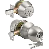 BESTTEN Keyed Same Exterior Door Knob and Single Cylinder Deadbolt Combo Set, Keyed Alike Entry Door Knobs with Lock and Keys for Entrance and Front Door, Satin Nickel