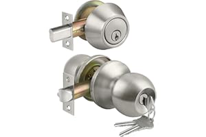 BESTTEN Keyed Same Exterior Door Knob and Single Cylinder Deadbolt Combo Set, Keyed Alike Entry Door Knobs with Lock and Keys for Entrance and Front Door, Satin Nickel