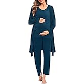 SWOMOG Maternity Nursing Robe Set 3 PCS Postpartum Breastfeeding Pajamas Hospital Pregnancy Pjs Double Layer Lounge Set