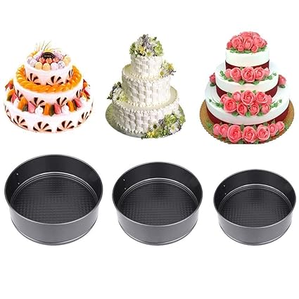 finebasket Round Aluminium Non-Stick Backing Cake Moulds Pan Can be Used in Microwave Ovens (Black) - Set of 3