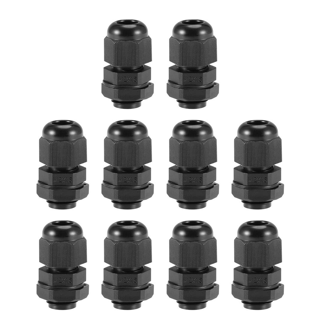 sourcing map M12x1.5 Cable Gland 2mm-5mm Wire Hole Waterproof Nylon Joint Adjustable Locknut with Washer Black 10pcs — image 1