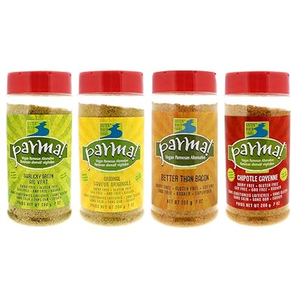 Parma Vegan Parmesan 4 Flavor Variety Dairy Free Soy Free And Gluten Free Cheese Vegan Plant Based Superfood 7 Ounces Pack Of 4