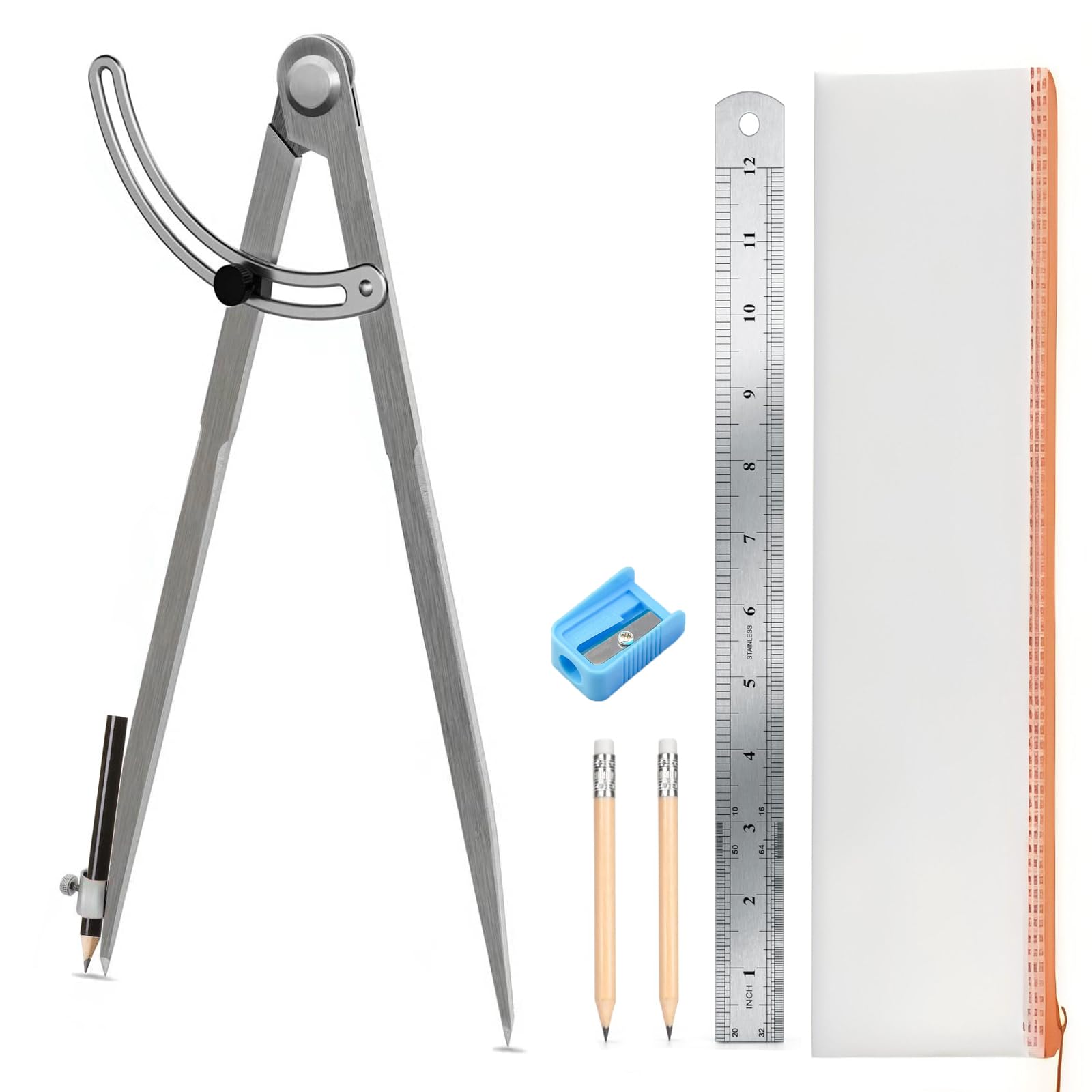 Photo 1 of 12 inch Compass for Geometry, Compass for Woodworking, Precision Woodworking Compass with Wing Divider and Pencil Holder, Large Compass for Geometry, Woodworking Compass, Drafting, Drawing Compass