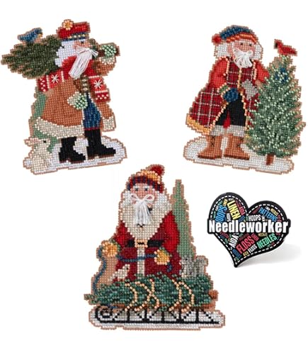 Mill Hill Down Under Santa Kreuzstich-Set – 3 Motive Mit Perlen – Koala, Kiwi, Känguru-Weihnachtsmann – 11,4x7,6 Cm