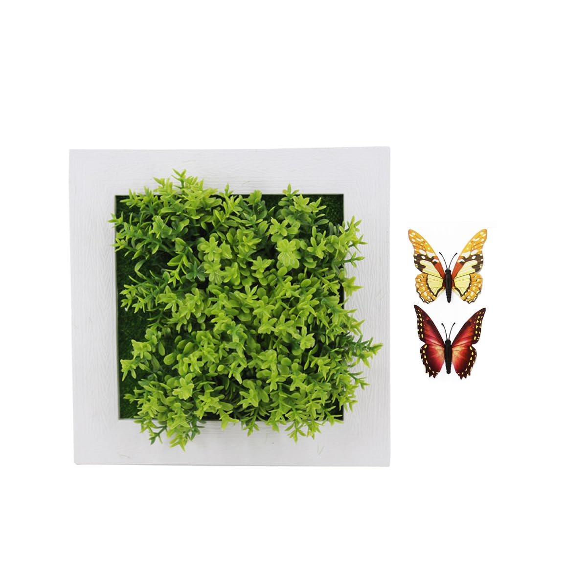 Eyands Hanging Wall Artificial Plants With 2 Butterflies for Home Decor Indoor, Succulents Plants Artificial in Frame 3D Greenery Wall Art Decor, Artificial Flowers in Plastic Photo Frame(Green)