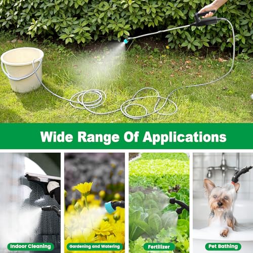 SYLSTAR Battery Powered Sprayer 8M Hose, 26.2inch Electric Weed Sprayer Wand, 3 Adjustable Spraying Force & Battery Indicator, 4 Nozzles, 7.4V Rechargeable Garden Lawn Plant Spray Handle