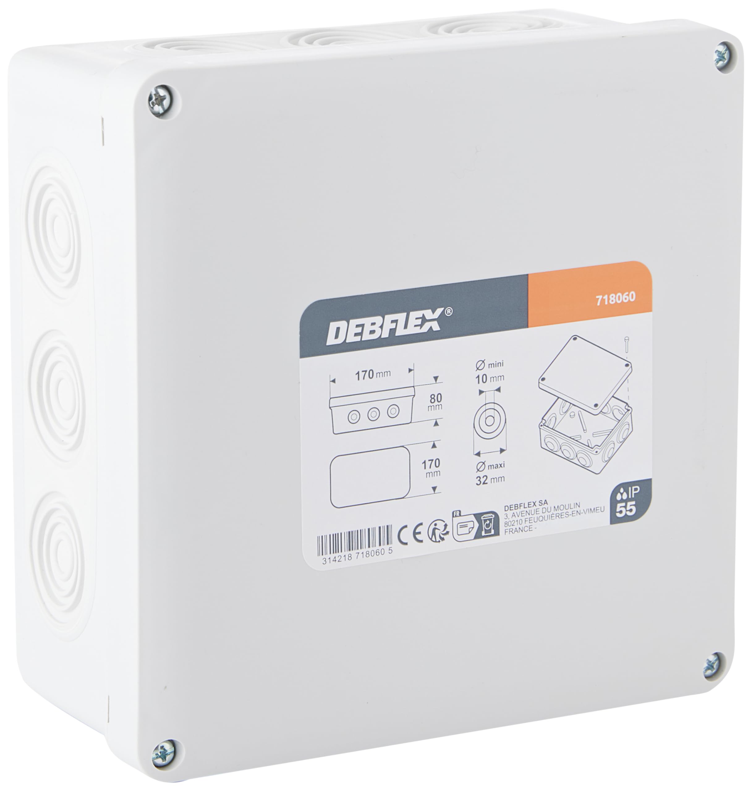 Debflex 718060 Junction Box IP55 170 x 140 / P70 Grey