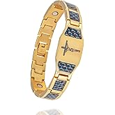 UtenoTureH Magnetic Bracelet for Men, Christian Cross Jesus Stainless Steel Magnetic Therapy Bracelets, （Glod）