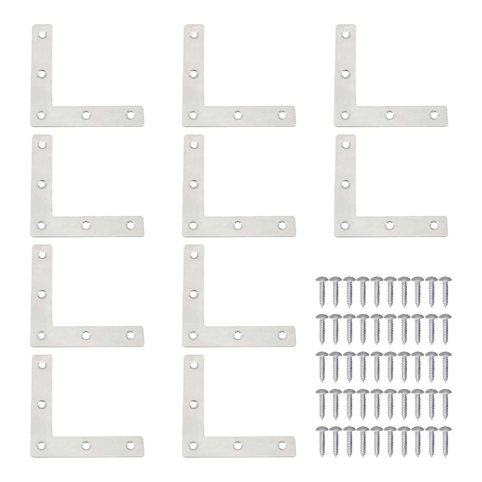 Yetaha 10pcs L Shaped Corner Brackets Stainless Steel Right Angle Flat Corner Connector with Screws 80MM*80MM 90°Metal L-Shaped Flat Bracket for Bookshelves cabinets Chairs Windows Furniture Sliver
