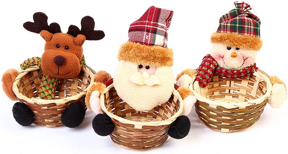ROMANTICNGT Festival Decoration Christmas Candy Storage Basket 3 in the set Santa Snowman Elk Basket Gift Xmas Decoration Ornament