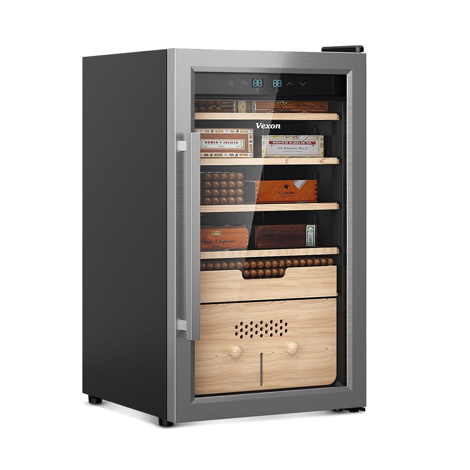 Photo 1 of Vexon Electric Humidor, 486 Counts Cigar Cooler Humidor, Heating & Humidity Control, Stainless Steel Trim Finish Cabinet, LED Lighted Cigar Humidor Cabinet, Gifts for Men, Silver, JCC-70