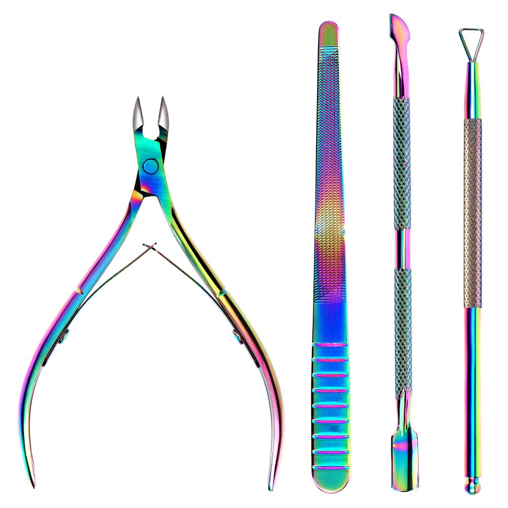 HNYYZL Manicure Tool-Cuticle Trimmer, Nail Dead Skin Pusher, Cuticle Peeler, Double-sided Nail File- Premium Manicure and Pedicure Nail Art Kit, Stainless Steel, for Fingernail Toenail(Chameleon) : Beauty
