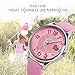 IJAHWRS Girls Analog Watch, Fashion Lady Quartz Wrist Watch Leather Strap Big Face Fun Cute Watches with Lovely Heart Shape Water Resistant - Pink