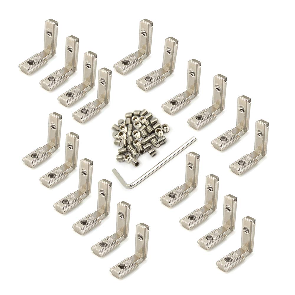Zeberoxyz 20PCS L-Shape Joint Corner Bracket,2020 Series 90 Degree Aluminum Profile Interior Joint - with M5 Screws,Suitable for 6mm Slot Aluminum Extrusion Profile (L Joint Corner Bracket-Silver) — image 1
