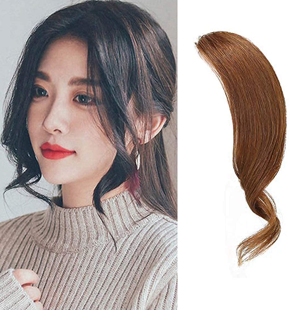 2PCS Wave Side Bang 100% Human Hair Clip in Bangs Curly Fringe Hair Extensions(Light Brown Color)