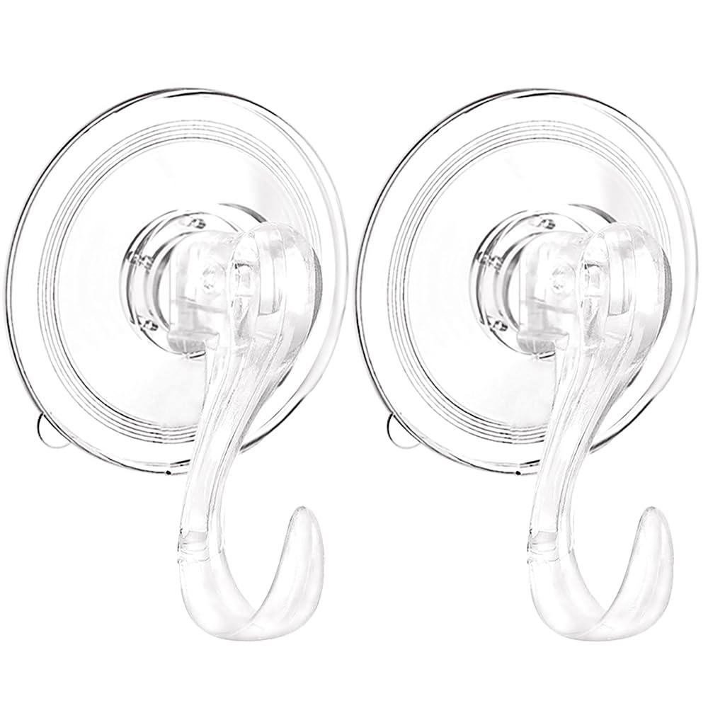BuuyyBann 2 Pcs Suction Cup Hooks Multi-Purpose Clear Suction Shower Hooks Reusable Suction Hanger for Towel Loofah Utensils Christmas Wreath Bathroom Window Glass Kitchen