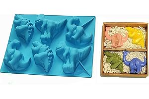 Joyeee 6 Cavity Dinosaur Silicone Cake Mold for Baking 3D, Dinosaur 3D Mold for Gummy Cake Chocolates Ice Cube Baking Tool, M