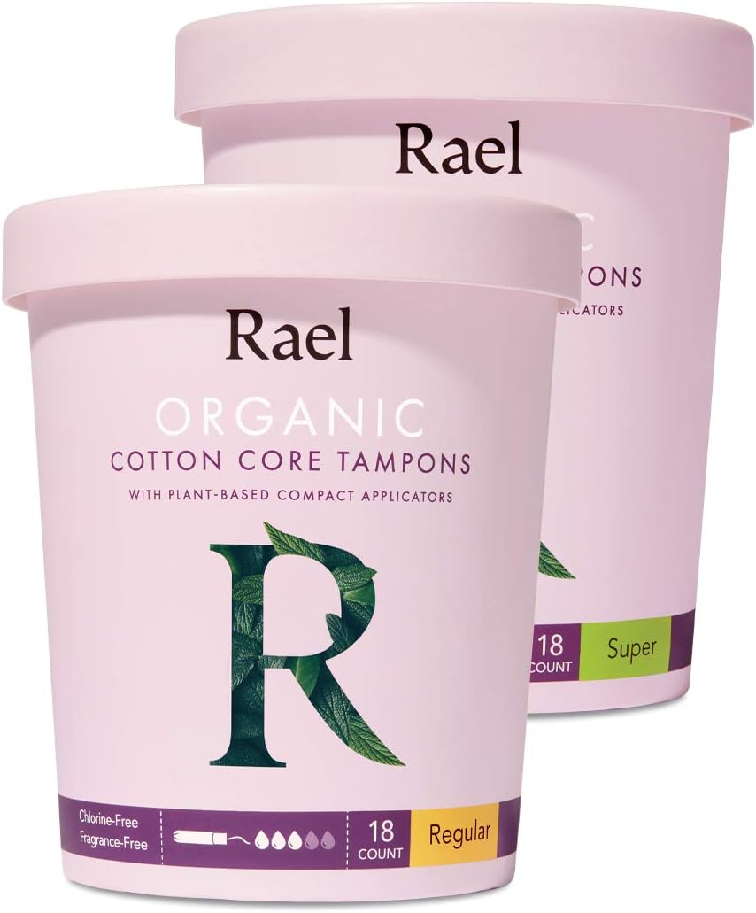Rael Organic Cotton Compact Tampons - Regular & Super Size, Plant Based Applicator, Chlorine Free, Compact Applicator with Leak Locker Technology (36 Count): Health & Personal Care